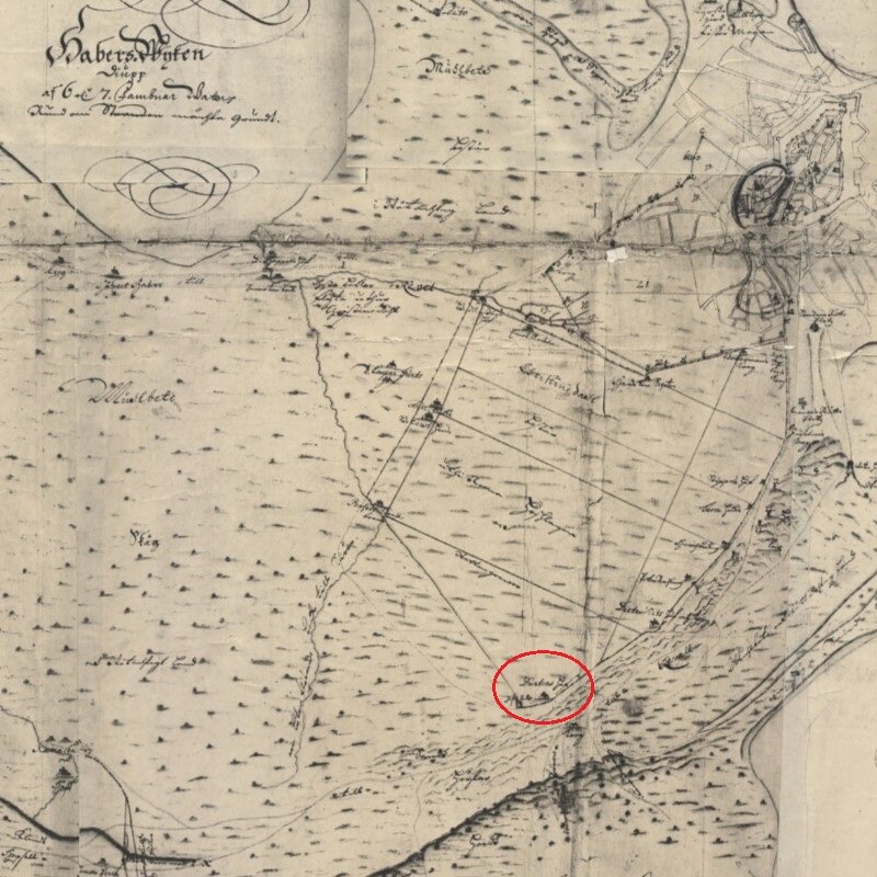 Detail of the 1688 Waxelbergh map of Tallinn showing Duntenhof Inn.