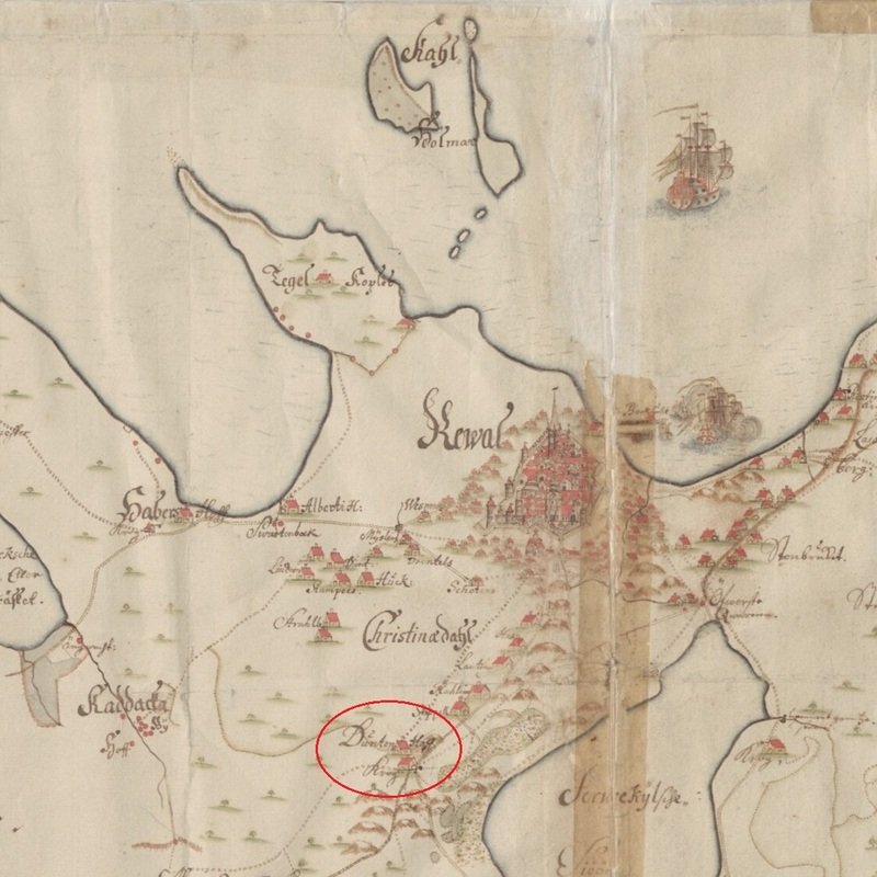 Detail of the 1689 Holmberg map of Tallinn showing Duntenhof Inn.
